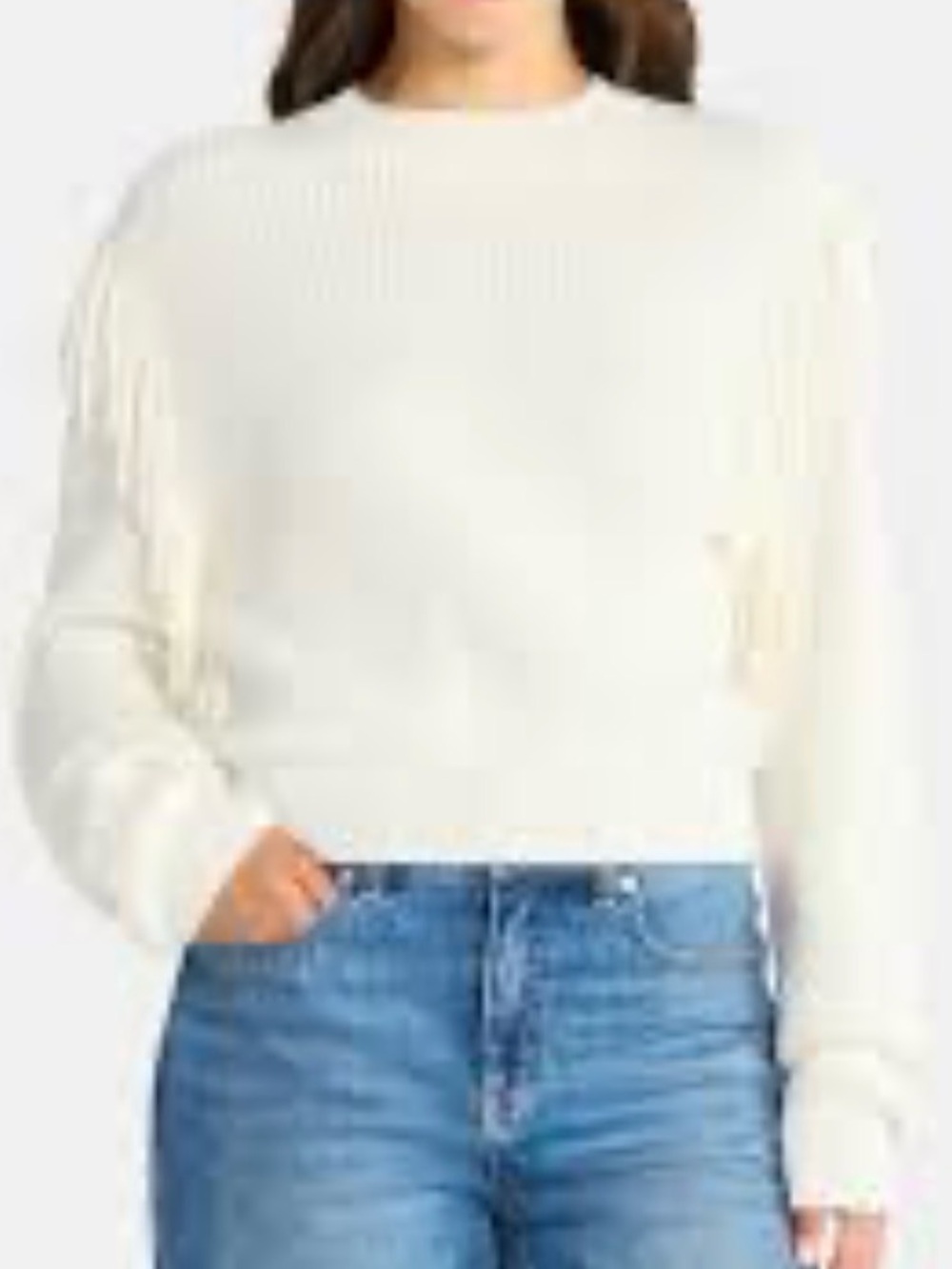 NWoT Time and Tru Cream Fringe Detail Crewneck Sweater Size S (4-6)